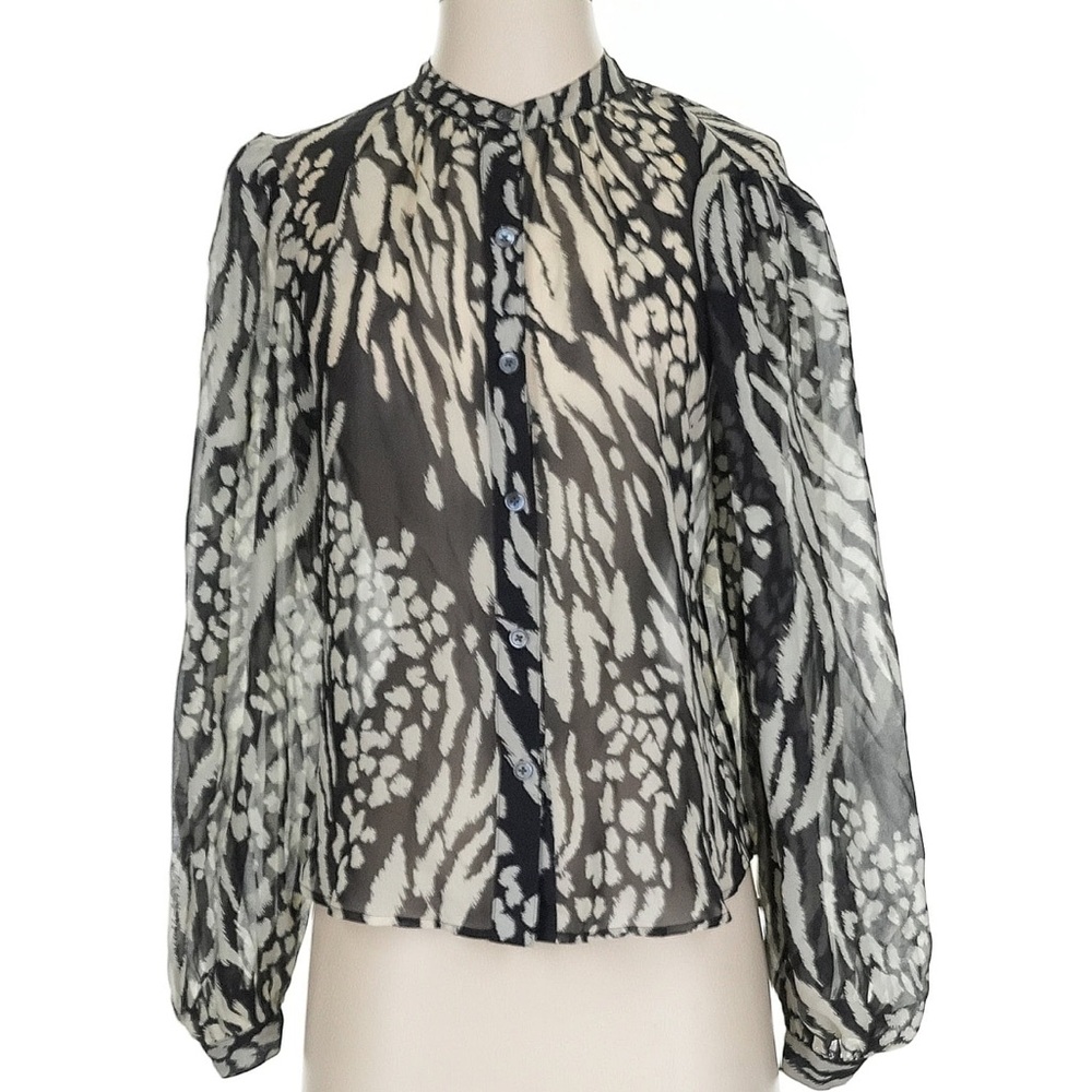 Veronica Beard Black and Cream Patterned Blouse